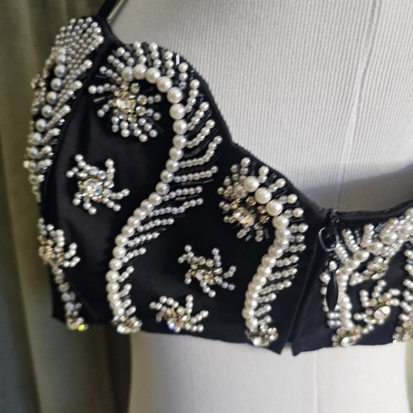 y2k McBling Glam Goth Coastal Summery Formal Pearl Beaded Cropped Halter Top - Picture 12 of 13